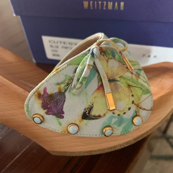 Stuart Weitzman leather and wood platform sexy kitten heel sandal - Picture 8 of 12